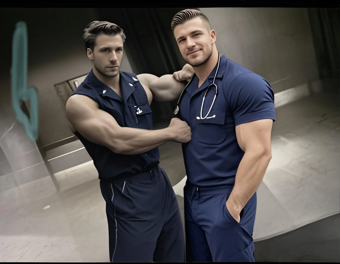 Two male( doctors ) having sex, nsfw, homoerotic , stethoscope,lab coat 