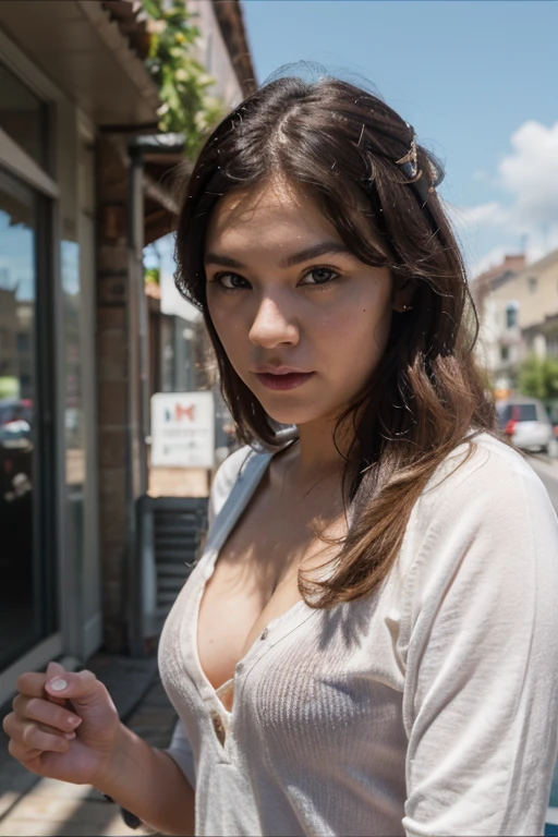 ((ultra detailed)), ((photorealistic)), ((picture of a girl)), I would be, ((small breasts)), sagging breasts, low cut dress, black hair, (((dirty small town) )), accumulated garbage: 1.0,h011ym4ri3c0mb5