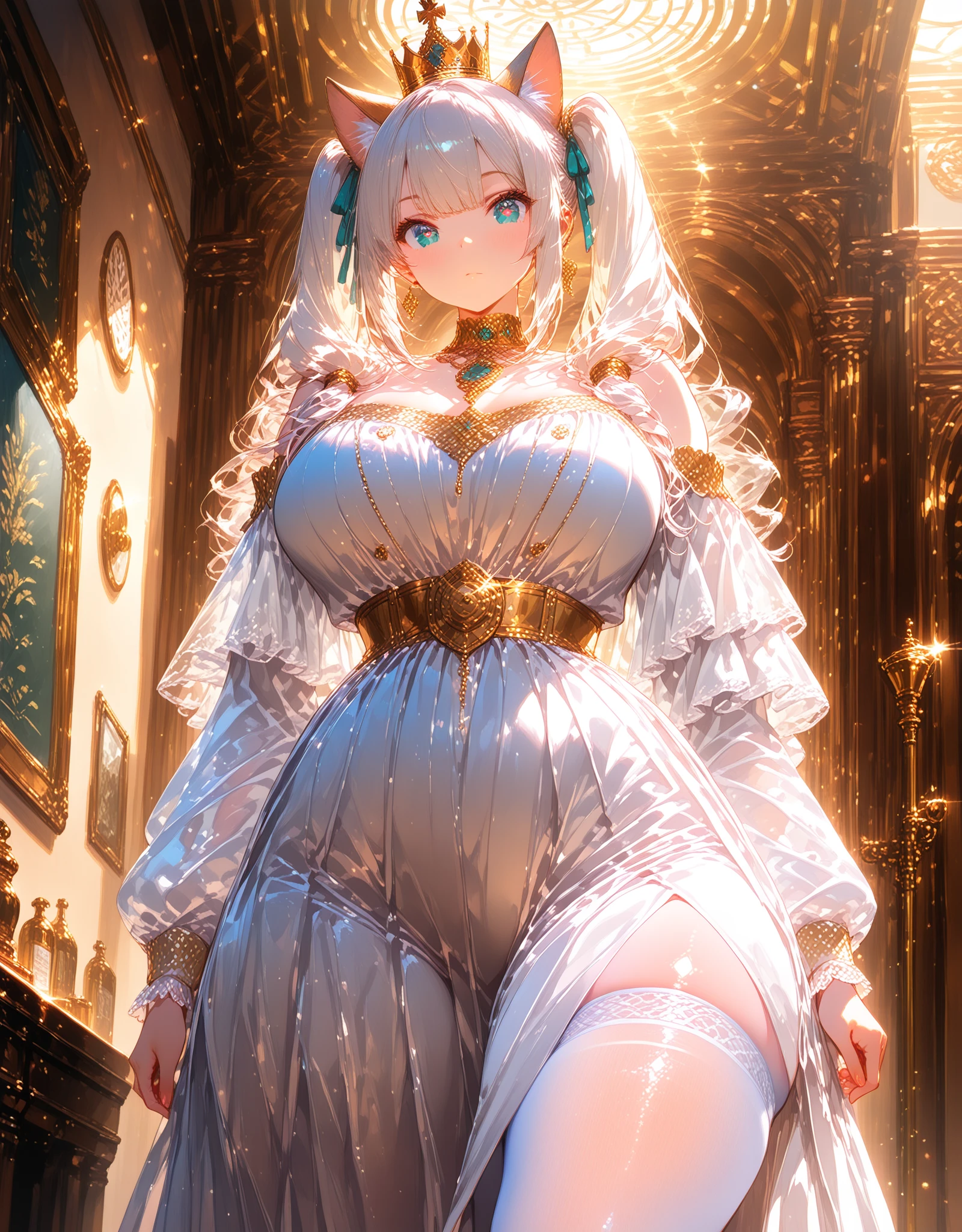 ((anime artstyle)),(Masterpiece),(Best Quality), (Super Detail),((Very Delicate and Beautiful)),(((Solo))),((full body)),(((1 bling-bling princess in gorgeous lolita dress with voluminous full length hoop skirt))),bling-bling,((standing in garden)),Long train,(bling-bling gorgeous gemstone jewelry),detailed face and eyes,jewel-like eyes,cry,((embarrassed)),anguish,((large amount of straight hair,extremely voluminous Very Long Straight Hair)),(((gigantic tits,Long tits))),cleavage,(gorgeousfull embroidery and lace),gorgeous corsage,See-through,(extremely gorgeousfull lolita hair ornament)),bling-bling extremely gorgeousfull jeweled tiara,ornate ruffles,(hoop skirt,crinoline),white lily flowers, flower petals flowing,((Dynamic Angle)),Looking at viewer,((full body)),((extremely gorgeous  lolita dress with voluminous full length hoop skirt))