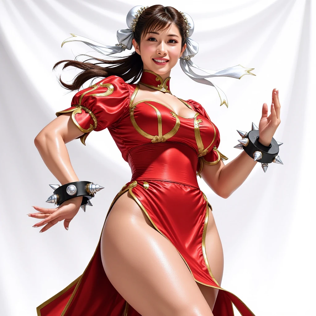 Red dress, Sleeveless, ((mai shiranui:1.2)), Bare shoulders, Brown hair, Brown eyes, Long high ponytail, hair tie, makeup, 1 persons、25-years old, Japan mature woman, Beautiful Finger, Beautiful long legs, Beautiful body, Beautiful nose, Beautiful character design, Perfect eyes, Perfect face, Jewelry, See-through, Looking at Viewer, Hair Ornament,  Choker, Shy, The King of Fighters,
(masutepiece, of the highest quality, Best Quality, Official art, Beautiful and aesthetic: 1.2), Extremely detailed, more detailed,
(moderately sized breasts:1.2,) , Floating skirt,
Cyberpunk Little Tokyo Area, full body photographed:1.2、Knee high long boots with pin heel,is standing