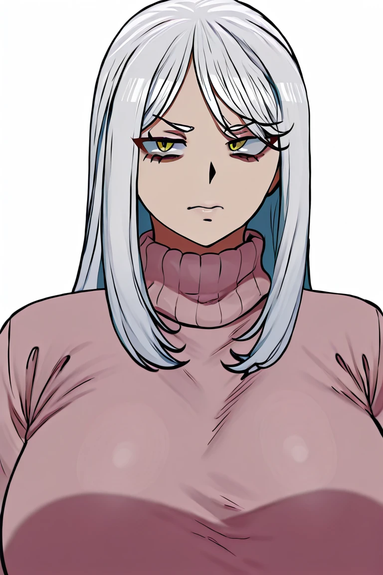 mature female, mature, adult, eft_FireForce_Hibana, 1girl, solo, dark skin, dark-skinned female, breasts, symbol-shaped pupils, cleavage, long hair, white hair, blue eyes, parody, coat, pink hair, looking at viewer, upper body, big breasts, room, bed, grab breasts, grabbing breasts, bouncing breasts, breasts out, nipples