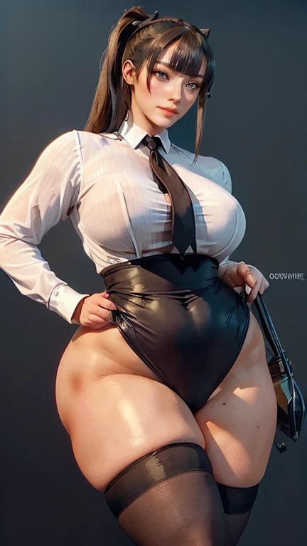 A curvaceous, cute and skinny super large biggest thick ass realist secretary with legs apart, dressed in a sexy tight-fitting suspender belt that hugs her voluptuous large and thick hips and round huge thick ass . perky breasts, . pantyhose, big and thick and ass, large and thick hips.