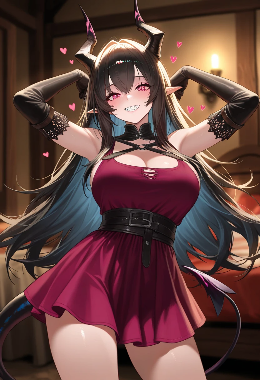 (((masterpiece))),(((highest quality))),(((Very detailed))),shape,Who, (masterpiece, highest quality, highest quality, Official Art, beautifully、beautiful:1.2),(8k, highest quality, masterpiece:1.2), KurumiBase, (Clock Eye), Heterochromia iridis, (Red eyes:1.2), (Yellow Eyes:1.5), (((Long twin tails))), hair band, (((Red dress))), Frills, Removable sleeves, Frillsチョーク, alone, 