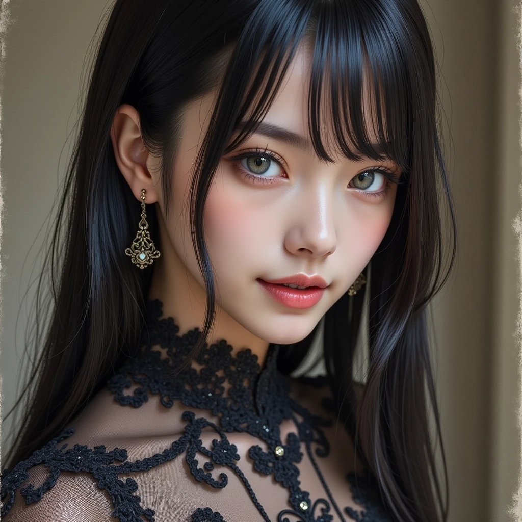 (Black Shorthair:1.3),  (a 20 yo woman), (A hyper-realistic), (Masterpiece), (8KUHD), Looking at the camera, Beautiful woman