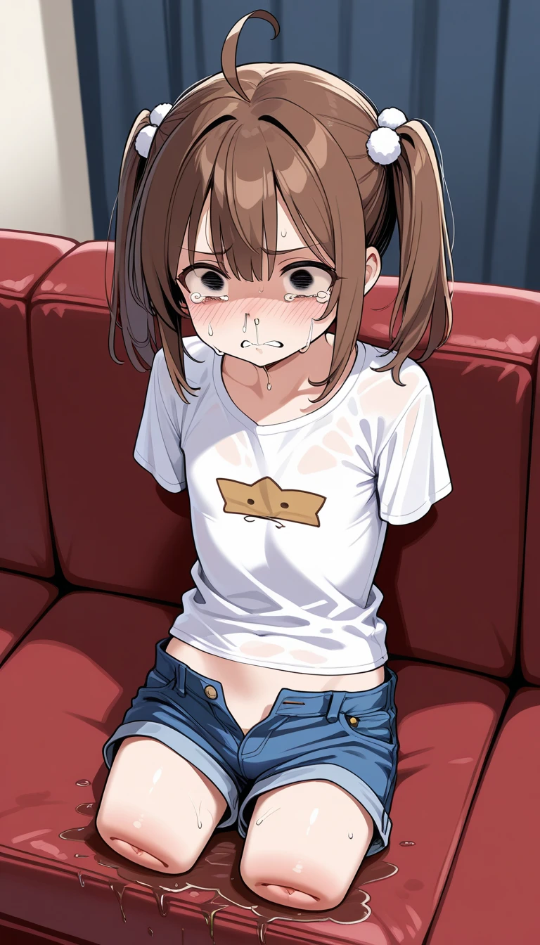 1girl, ((self milking)), (((lactation))), tweaking own nipple, nsfw, (Expressive eyes), (Perfect Face), ((cute)), Slanted Eyes, ((Baby Face)), (((female child))), (9 years old), (((Petite))), ((Flat Chest)), White skin, gleaming skin, Yellow eyes, aroused, seductive smile, twin braids, black hair, Naked, collar, chain leash, ((Back Alley)), Outdoor, (Sweat), drooling, Front view, Close up of upper body, detail perfect piece, 16k, (Best quality)