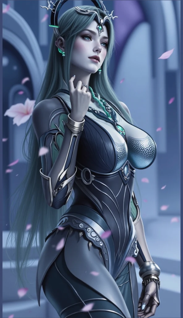masterpiece, highest quality, 8K, High resolution, Super detailed, In the midst of lush greenery、A waterfall cascading down a high cliff, vivid flowers々colored by, towering pines, A delicate bamboo forest,there are no humans, cherry blossoms, 美しいscenery, Super detailed, Detailed, very detailed, Complex, very detailed, Super detailed, scenery,there are no humans, lush green山々, A meandering river, foggy atmosphere, Lonely, Complex details, delicate features, lush green木々, blooming flowers, Druidic circle, soft moss, Deep woods, Complex leaves and vines, a sliver of light, still puddles, Primitive, lush green, In the midst of lush greenery、A picturesque sight of waterfalls cascading down from high cliffs, vivid flowers々colored by, towering pines, A delicate bamboo forest.Close-up of a robot with red eyes and a sword, Villain cyborg movie stills, Inspired by Raymond Swanlund, Wearing Witchblade Armor, alien cyborg movie stills, raymond swanlund style, crisis nano suit, Complex assasin mecha armor, The face of a villain in armor, cool cyborg movie stills
