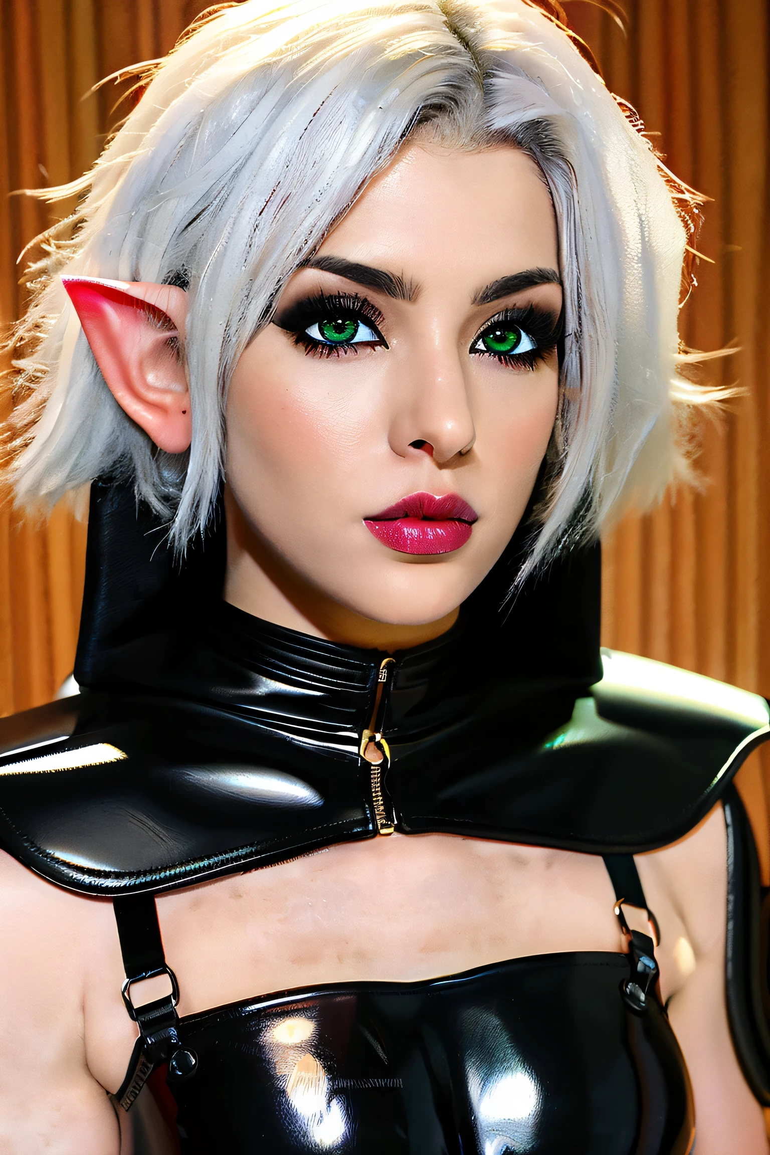 masterpiece,best quality,amazing quality, anime coloring, 2d, anime style, high_detail, dfav1.5, mythp0rt
1girl, pale, white skin, colored skin, pale skin, soft lips, glossy lips, elf, pointy ears, detailed eyes, glowing eyes, muscular woman, armor, cape, leather armor, scar, scars on face, white hair, long hair, messy hair, black armor, black leather
masterpiece,best quality,amazing quality,