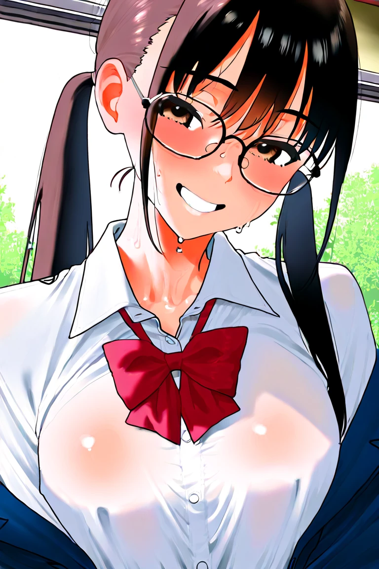 Boa Hancock,Naked body, tits showing, showing, maturbating , face,NSFW,Pink and white uniform,(top-quality、in 8K、32K、masterpiece、(nsfw:1.5) 、超A hi gh resolution)、Colossal tits、cowboy shot, detailed faces and eyes、 Inside the classroom、Schools、Evening glow、beauitful face、blurry backround、16-year-old beautiful girl、shinny skin、half updo、beautiful black hair、Blunt bangrown eyes、(I closed one eye、)、a sailor suit、Pleated miniskirt、Curve、(Lifting skirt、I can see panties:1.2)、thighs thighs thighs thighs、(Navel Ejection:0.4)、Dynamic Pose
Beautiful and perfect legs, Clean and perfect hands, high quality, red glasses