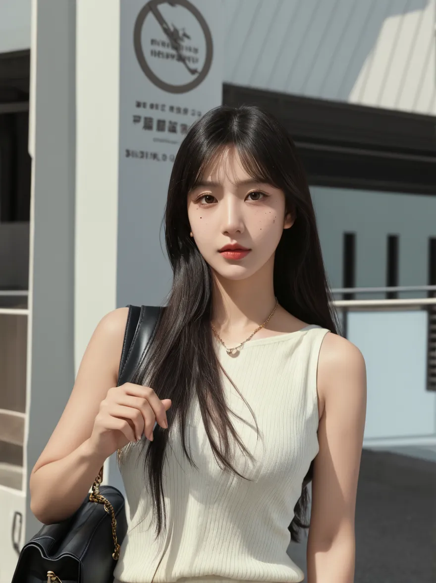 1 woman, alone, long hair, chest, forehead, black hair, headdress, dress, possession, bare shoulders, brown eyes, bijouterie, seat, closed mouth, pantyhose, earring, parted Lips, sleeveless, inside, medium hair, black dress, Lips, looking to the side, book, black pantyhose, bare arms, sleeveless dress, looking far away, plant, Couch, potted plant, on Couch
