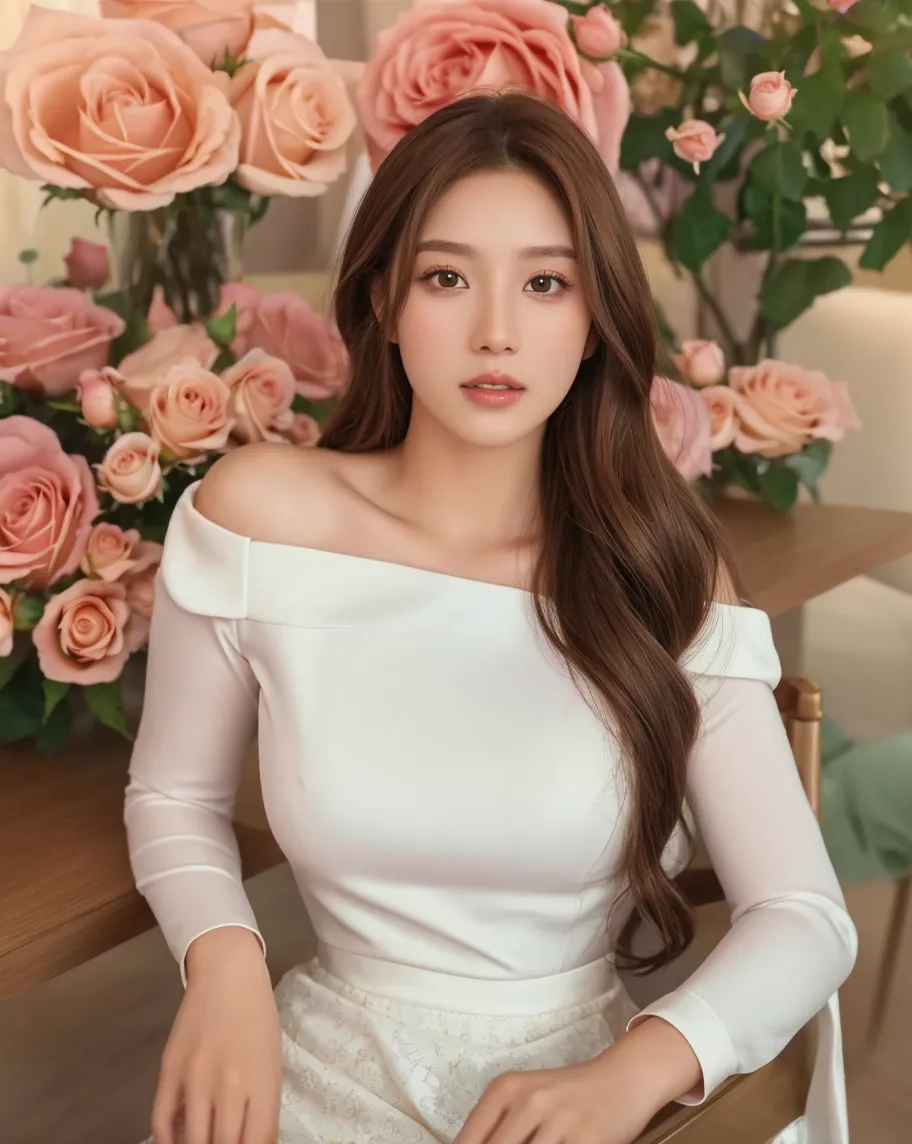 there is a woman that is posing for a picture in a dress, gorgeous young korean woman, beautiful young korean woman, beautiful south korean woman, lovely woman, gorgeous chinese model, a beautiful woman in white, heonhwa choe, a beautiful young woman, hwang se - on, a cute young woman, with flowers, jaeyeon nam, a young asian woman