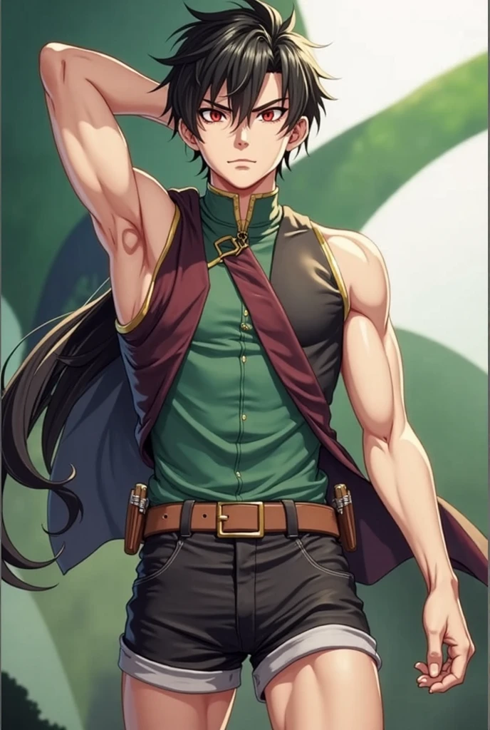 Male. Green eyes. Big pecs.Tousled dark hair that falls just above his shoulders. Strong jawline and an absolutely happy expression. Wears a tight western monk habit. Standing upright on middle of a road.