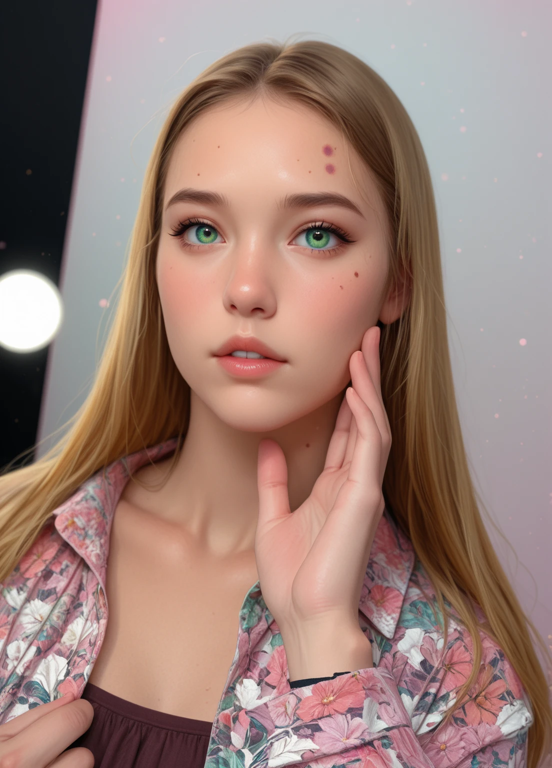 Create a cartoon image of a blonde girl with green eyes ,a is a nutritionist and is holding an apple and a measuring tape