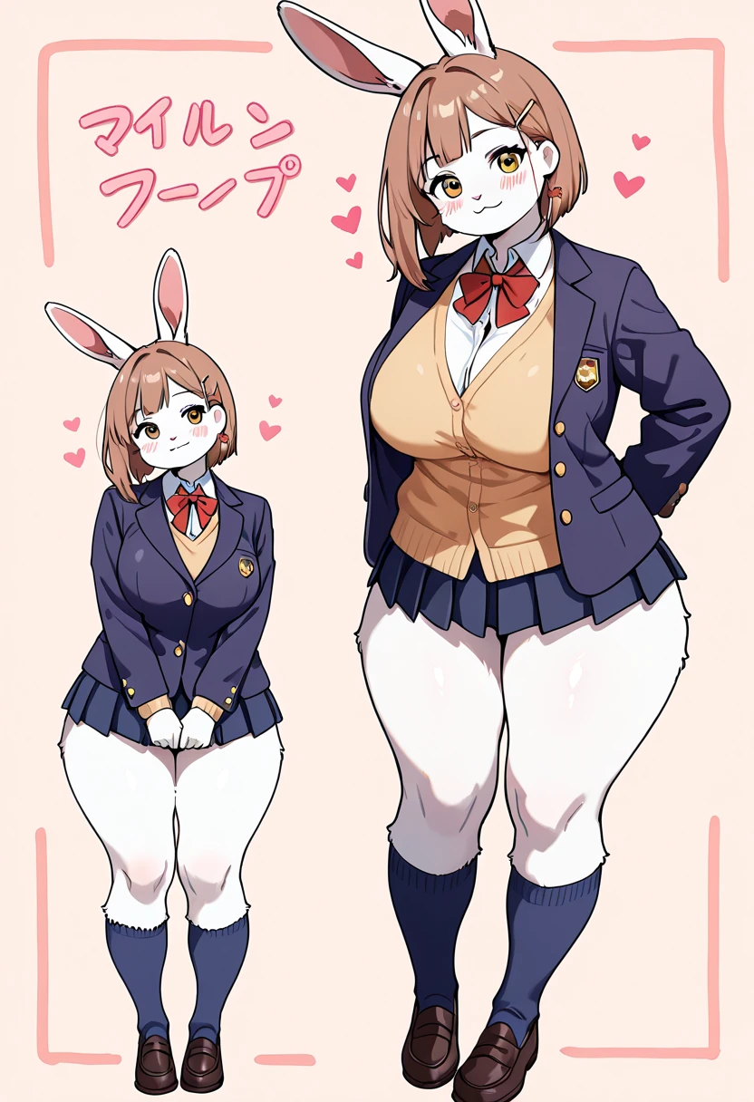 Solo, female, short, curvy, shortstack, big breasts, slightly chubby, wide hips, rabbit, brown fur, brown hair, brown eyes, wearing a tailored suit, standing, offic, by bebebebebe, by buta99, by spikedmauler, by chelodoy