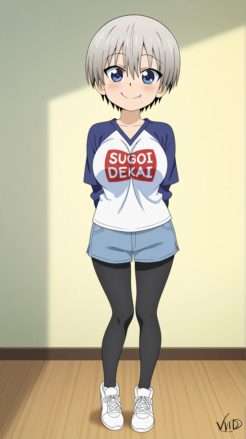 hood girl, full body, oversized, t shirt, long short, makes cool pics, sitting