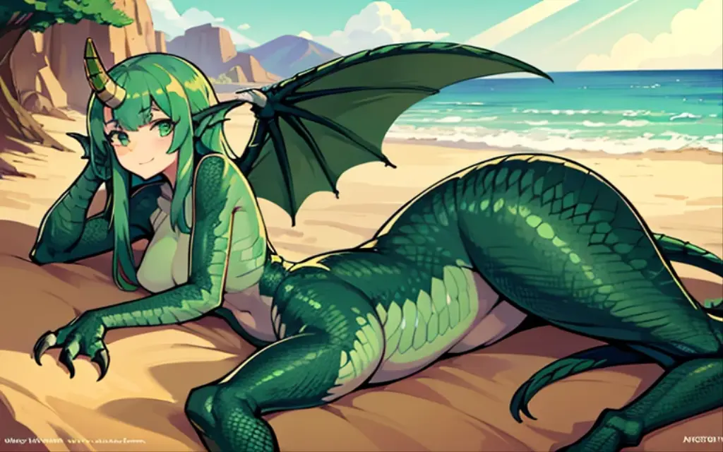 Lamia、Dragon from the waist down、delicate、small breasts、scale、over the sky