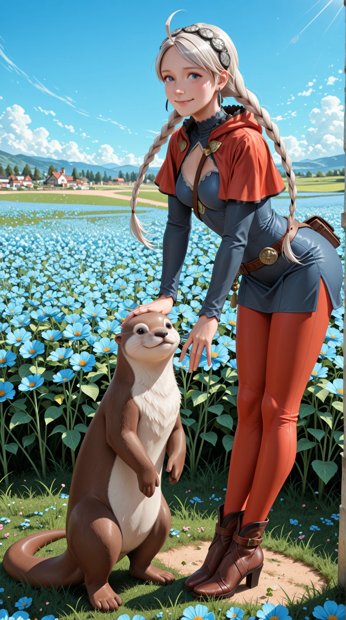 digital_media_(artwork) hi_res, score_9, score_8_up, score_7_up, score_6_up, score_5_up, score_4_up, <lora:add-detail-xl:1.8>, (Kaladae on Civitai, https://civitai.com/user/Kaladae) source_realistic, rating_safe, 1girl, solo, anthro, furry, (a very beautiful lynx anthro girl), sexy hair, sexy blue eyes, slim, slender, small petite, small breasts, little red riding hood outfit, shirt, skirt, corset, bracers, stockings, open-toed boots, feral toes, digitigrade, feet up, lying on stomach, on solid ground, watching river, side view, forest background,