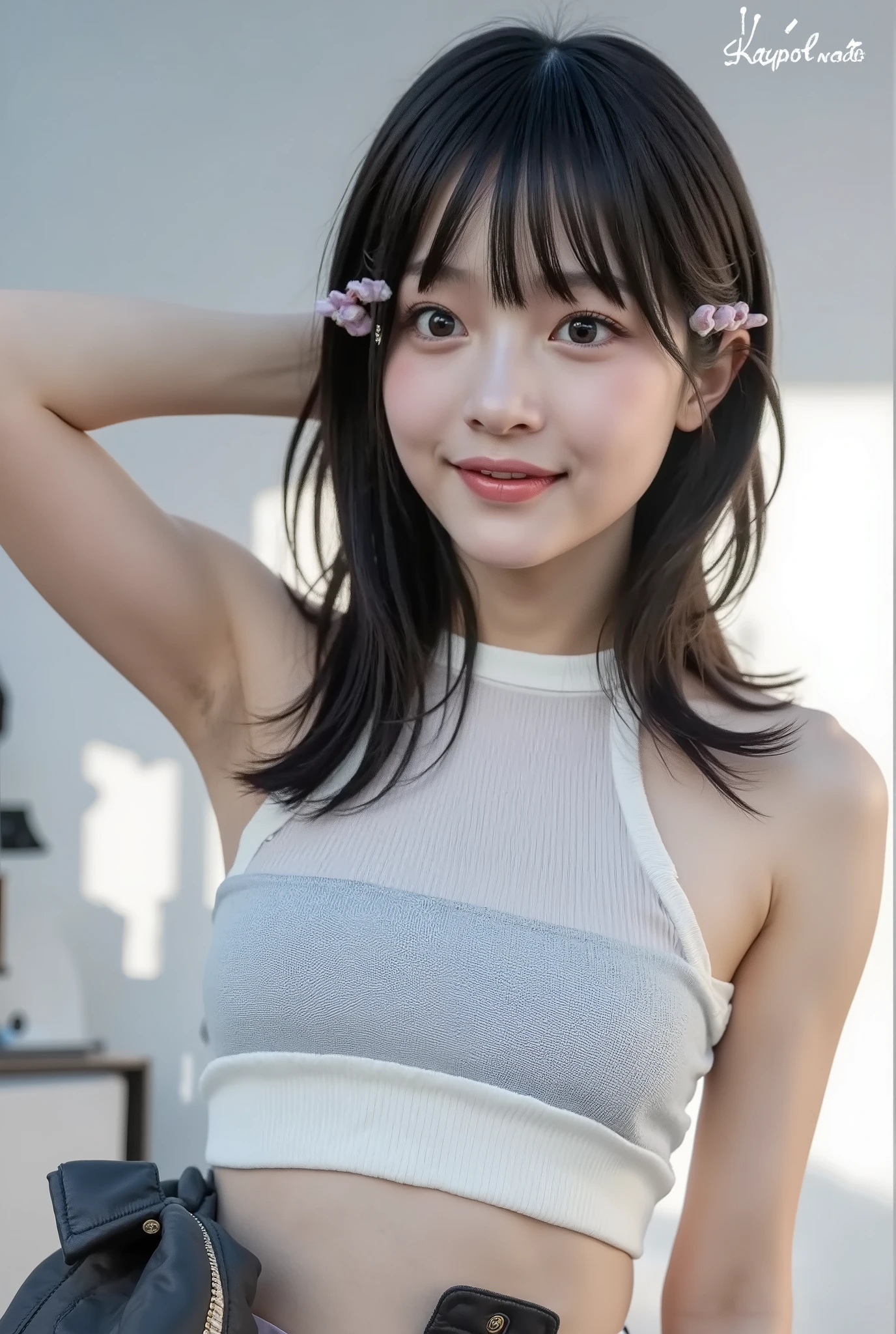 {{{top quality:1.8}}}, {masterpiece}, {16 kg、Highly Detailed Face-Eyes}, {Beautiful skin}, {professional lighting)}},{High Accuracy Selection},{{{{chestの上の顔の写真}}}},{{can be seen through - one high school girl in a white tank top ::Smile Yan:chest:Nipples}}、{{{{Smile:big double eyelids:mascara: teardrop bags:long eyelashes:1.8}}}、{{{{透けて見える白いタンクトップ-Nipples:1.8}}}},{{Shining Eyes}},{{bob cut::Princess Cut:ponytail:1.8}},{{Red round、earrings}},