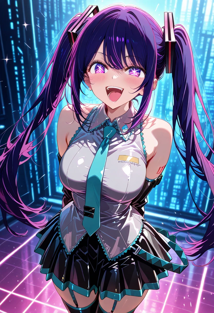 todoshizuko, purple hair, ponytail, hair ribbon, long hair, blue eyes, makeup, 15years old,, large breasts,, Live Stage, solo micro bikini