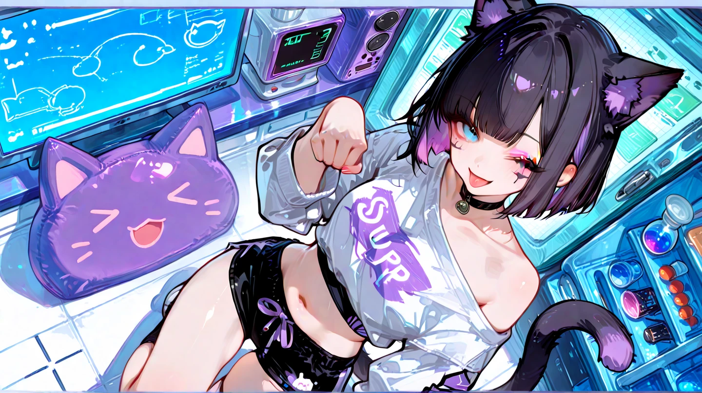 Cat ear girl,Cat's Tail,Blonde,,Red Dress,Long skirt,An attractive dress with a wide open back,Red elbow-length gloves,Illuminated by the moonlight,Shy smile,Castle rooftop,A fantastic atmosphere, Fireworks in the night sky, Face illuminated by light, Characters stand out, The background is blurred, The focus is on the characters, Sharp details, Dim light at night