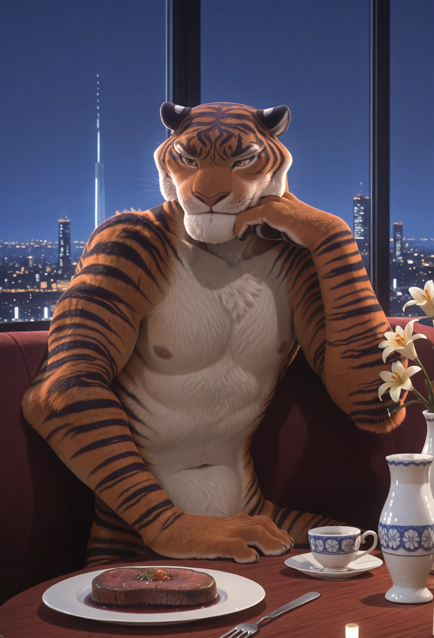Um lobo com patas de tigre , with suit and sunglasses