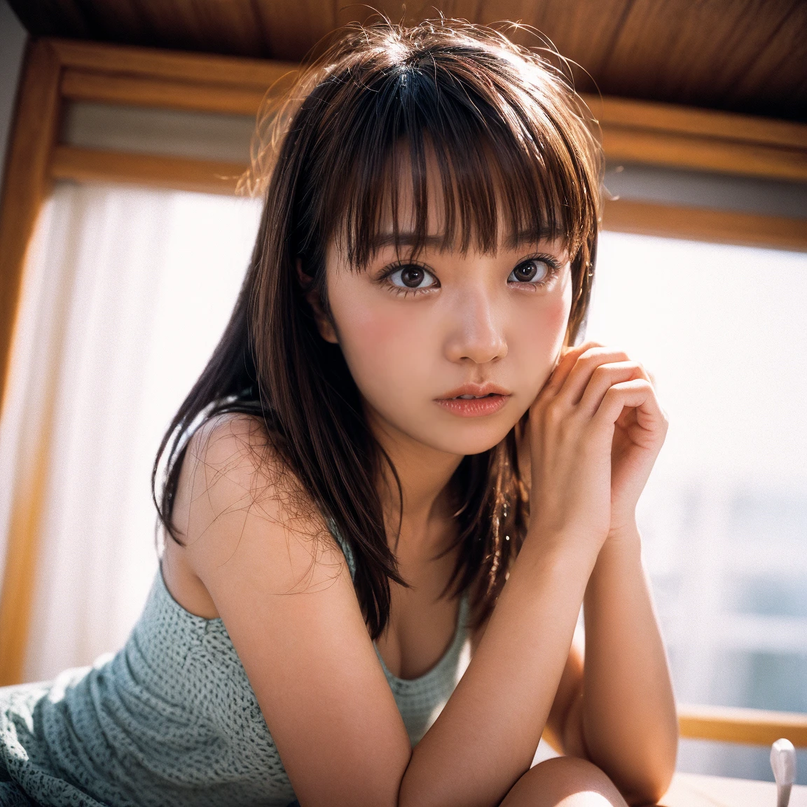 In detail, High resolution, high quality、Perfect dynamic composition, Beautiful attention to detail, Bob Layer Cut、From below、sight、From below、From below、Sit on the sofa、Long legs、despise、Looking into the camera、Hold in hand、Put your hands forward、holding something、Natural color lip, 23 years old、1 person、Clear Skin、Shorts、Shiny Hair、Bedroom、Inside the room、Fashionable clothes、Shibuya Ward、Pique Ice Cream、Loungewear、Fashionable、Beautiful feet、Futomo、shake your head、Glare、Stimulate、Rage、video