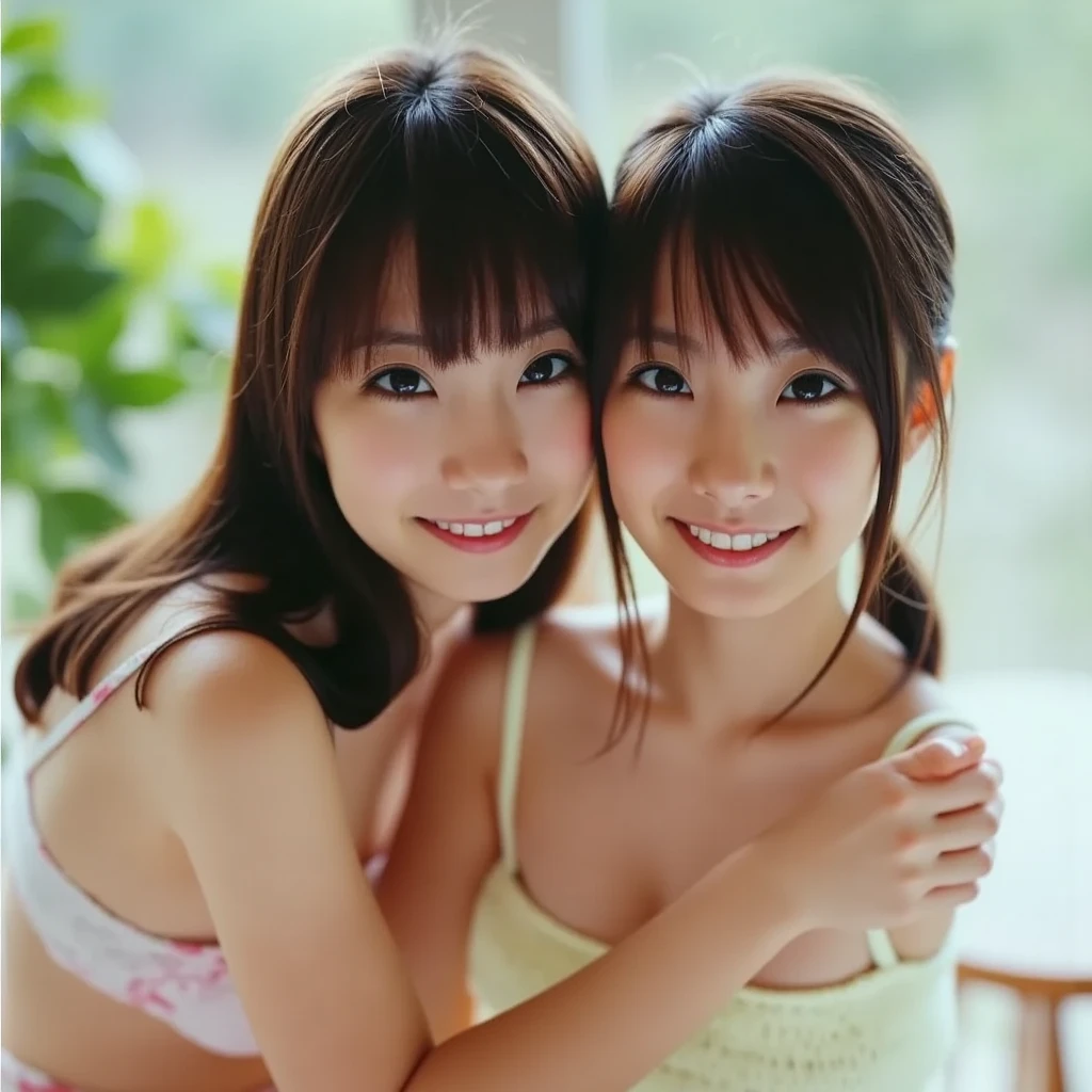 Very cute 20 year old Japanese woman, corners of mouth turned up, gentle smile, muffin top, detailed face, detailed body with nice curves, in the bedroom. Late night, movie photography, Leica 50 mm prime lens, Cine Steel 800T film, art color photography