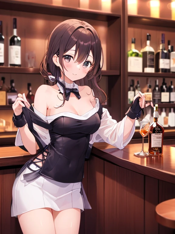 masterpiece, best quality, highres, aamumei, very long hair, ponytail, ahoge, multicolored hair, feather hair ornament, hairclip, <lora:nanashi_mumei_v1:0.8>, casino, indoors, holding tray, beer, playboy bunny, rabbit ears, leotard,
