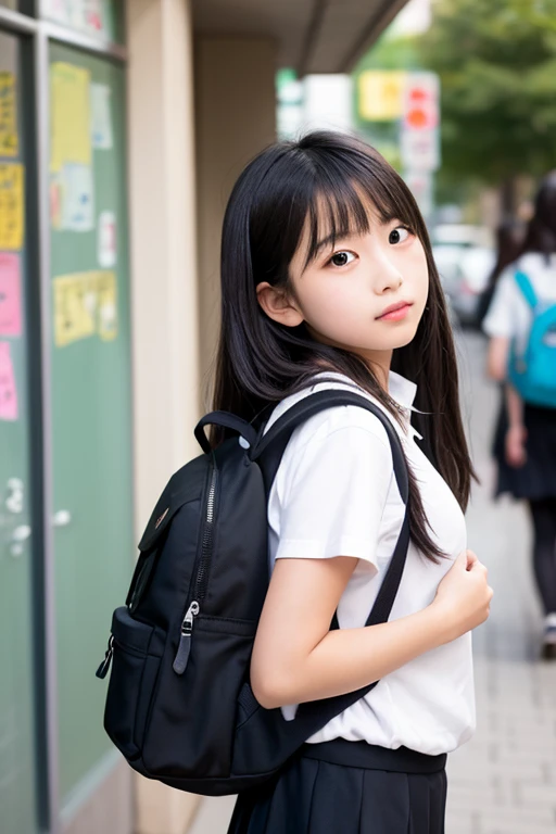 Elementary school girl　Carrying a backpack　front　Black Hair　Short Hair