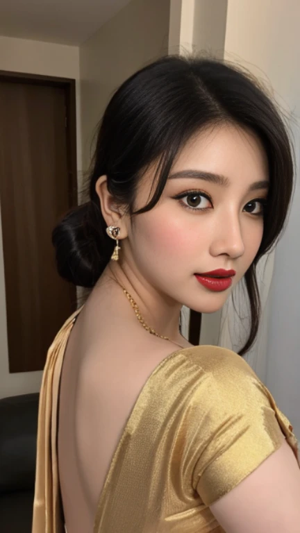 (8k, RAW photo, best quality, masterpiece:1.2), (realistic, photo-realistic:1.2), (ultra_highres), (ultra-detailed), absurdres, incredibly absurdres, huge filesize, ultra-detailed, highres, extremely detailed,
1girl sitting in front of vanity Desk with Lighted Mirror, looking into mirror, seeing herself in the mirror, (from behind:1.3),
blue eyes, green eyes, red lips, eye_makeup, extremely detailed eyes and face, beautiful detailed eyes, light on face, nose blush, short hair, bob_cut,
medium breasts, cleavage, lace_rims, tattoo, choker, slim_waist, firm_abs, shiny skin, open jacket, bare_shoulder,
slim legs, long legs, crossed legs, high waist skirt,
supermodel, necklace, earrings, lighting, detailed shadow, sharp_focus,
<lora:japaneseDollLikeness_v10:0.25> <lora:taiwanDollLikeness_v10:0.2> <lora:koreanDollLikeness_v15:0.15>
<lora:epiNoiseoffset_v2:0.9> rim lighting,