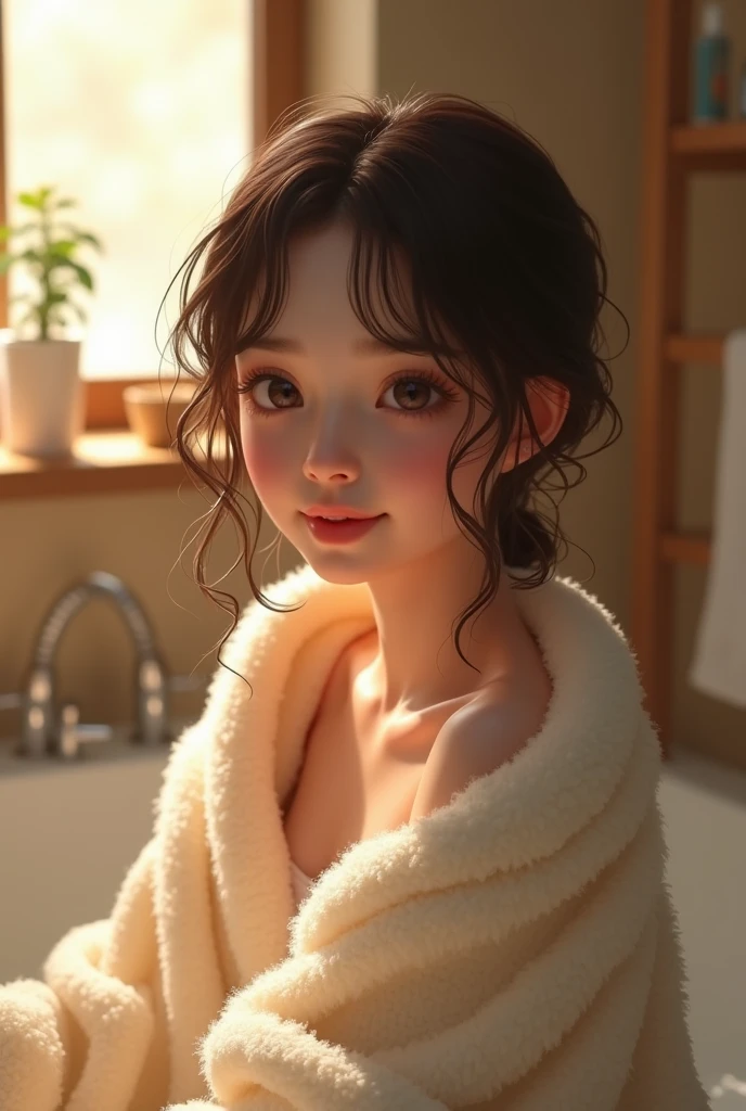 Create an  GIRL standing with a towel