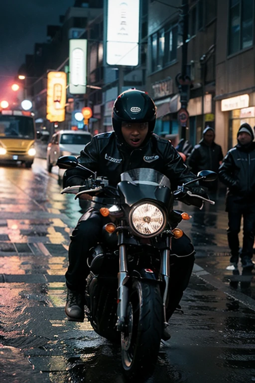 riding on a japanese motorbike through a wide road tunnel, (fallenstyle2:0.8), motion blur, helmet