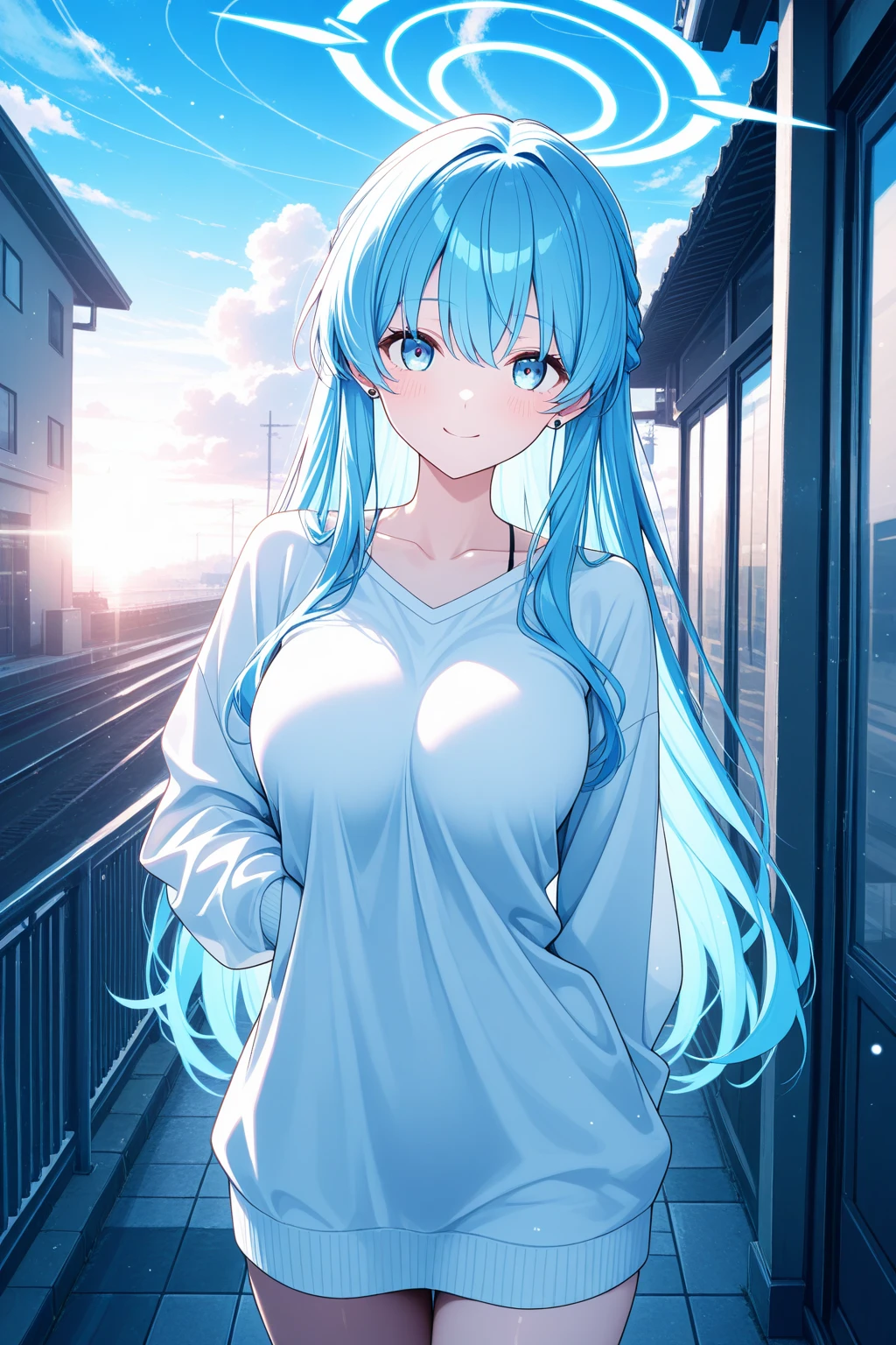 Best Quality,High resolution,8k,finelity detailed background,Masterpiece:1.2),beautiful girl,Shiny light blue hair,messy hair,Light blue eyes,Gentle look,A refreshing look,smile,Best quality,Best Quality,Aesthetic and aesthetic:1.2,Best details((Super detailed))(High-definition CG illustrations),summer uniform,Slender body,School,In the classroom,smile,blush,cute,Scrounge,Looking up,Being spoiled,super model