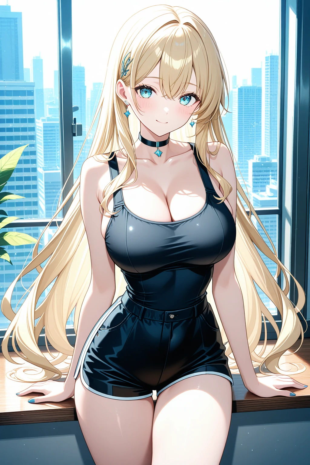 #Basics A girl is posing for a photo, (((One Girl))), (((Baby Face:1.4)) + ((cute:1.4)) + ((15 years old))),
break
#Clothing Accessories
(Black high neck sleeveless shirt:1.2 + (low-cut dress:1.2)) + (Blue denim mini pencil skirt) + ((Black Pantyhose:1.4) : (Shiny) + (Sheer) + (Very low denier)) + (Shiny黒ハイヒール),
break
#Features
((Blonde:1.2)), ((Long side bangs:1.5 + Voluminous side bangs)), (((Straight Long Hair) : Long Hair + Voluminous Hair + Straight hair)),
((Droopy eyes:1.4, Big eyes:1.2), blue eyes), (Small breasts),
break
#background environment
((noon + Sunlit coast, cumulonimbus)),
#Facial Expression Pose
((smile, blush), (A confident and powerful pose with arms spread horizontally)),
#composition
((Face the camera, (Character Focus), (Angle from the front), (Cowboy Shot))),
break
#Body parts elements
(Slim figure),
(Detailed Hair, Beautiful Hair, Shiny Hair),
(double eyelid, Long eyelashes, Thin eyebrows:1.4),
(Expression of fine eyes, Beautiful and delicate eyes, Sparkling eyes, Eye Reflexes, Glitter Eyeliner),
(Human Ear),
(Beautiful Nose, Thin Nose),
(Shiny唇, Beautiful Lips, Thick lips), (Symmetrical facial features),
(Detailed skin, Textured skin, Beautiful Skin, Oily skin),
break
#Quality Image Quality Common
(((Highest quality)), ((masterpiece)), ((Very detailed))), ((Ultra-high resolution)), ((16K, 1080P)), ((Full HD)),
(Anatomically correct), (Realistic), (3DCG), (Oil painting),
((comics, anime)), (CG illustration), (RAW Photos),