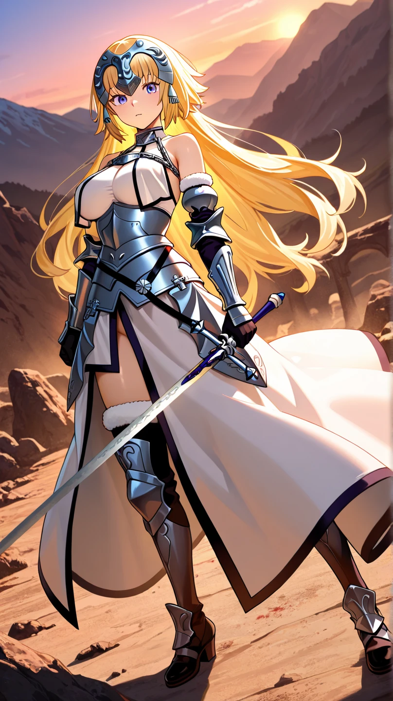 blonde haired anime girl in knights armor holding a sword outside a castle, unparalleled masterpiece, perfect artwork, best quality, anime style, anime wallpaper, 1girl, blond hair, knight girl, cool anime wallpaper, castle background, epic anime wallpaper, beautiful blonde hair female knight, perfect body, full body, illustration, no text, sword, pretty face, elegant, high quality, 8k, royal blue eyes, one person, background outside the castle, no titles, computer wallpaper, perfect anime eyes