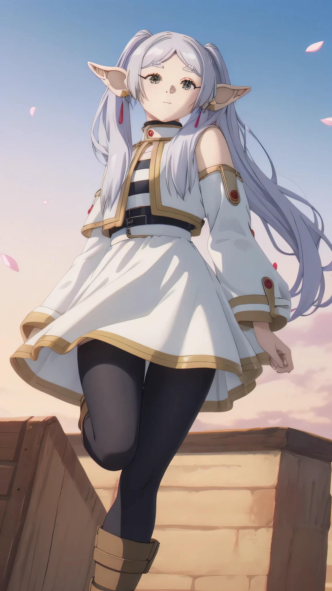 {{{masterpiece}}}, (top quality:1.5), (ultra fine:1.5),、front view、Full body photo、 {Illustration}, {{very delicate and beautiful}}, ( Beautiful and accurate eye :1.6), bow dress, high definition, very cute face, 16 kg, High Definition, anime visual, anime face extremadamente bonito, girl in anime vest , (perfect hand, completed), Chizuru Mizuhara(she、rent it), cute face, long hair , brown hair, (brown eye:1.5), braids, hair braids, medium breasts, big waist, press your face and body tightly against the curve , , skirt for ears, shirt, sialtos , Bare Shoulders, Removable Sleeves, (White Sleeve:1.2), white sialtos , (blue skirt for ears:1.2), mini skirt for ears, blue shirt, green bow, (Long blue boots :1.3), , cosplay, Smile, eye, blush, EXTERIOR, orbital space , ((Angle from Below:15))、(skirt fluttering、(transparent black pantyhose:1.5)、(different poses for each shoot:1.5)、(Open Leg:1.5)、(facing front:1.5)、Strong winds、(skirt flips up:1.5)、(7-tier frill white panties:1.5)、Angle from Below
