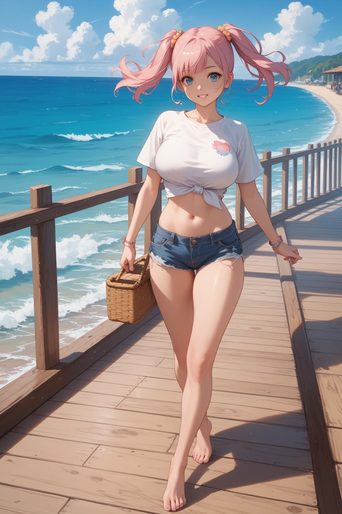 (full body Esbian:1.4),1girl in,(Leaning forward:1.3),Black hair fringe long hair、Braided hair、disheveled hair、Light brown eyes、(Embarrassed look)、(Extraordinary beauty)、(Colorful O-ring bikini top),(pink oversized hoodie:1.4)、(cleavage cutout),(Open Shirt),(爆乳:1.4)、Emphasize the valley、the beach、sand beach、blue-sky、Emerald Green Sea、(Photorealsitic)、(intricate detailes:1.2)、(masterpiece、:1.3)、(top-quality:1.4)、(超A high resolution:1.2)、超A high resolution、(A detailed eye)、(detailed facial features)、Barba Round