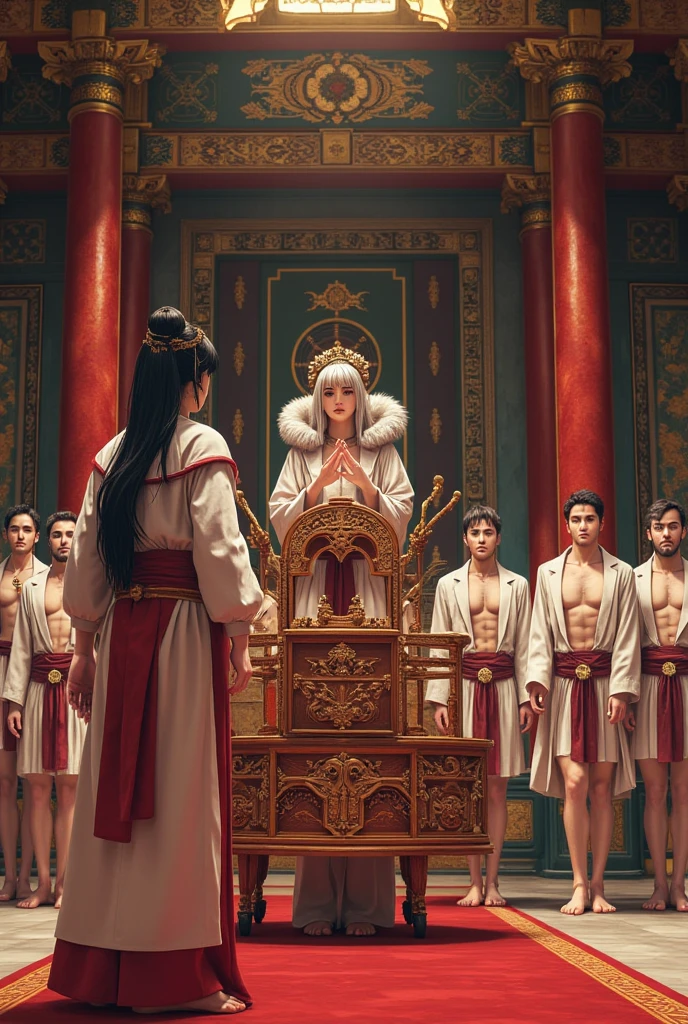 a group of Azerbaijan women posing for a picture with a man in a golden robe, trending on cgstation, flowing golden robes, trending at cgstation, highly detailed faces, highly detailed eyes, ultra realistic, 8k resolution, very detailed everything