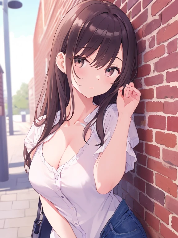 (Masterpiece, Top quality: 1.5), (1 girl, solo), large breasts, standard weight, (brown hair:1.3), (airy hair, wavy hair), long hair ,asymmetry bangs, swept bangs, 15 year old, happy:1.1, (flustered:1.2), casual fashion with many gorgeous and colorful decorations, Various Situations:1.2, (dynamic angle:1.3), (Various pose:1.3), magnificent panorama view, open mouth, summer:1.2, __items__ __items__ __items__,