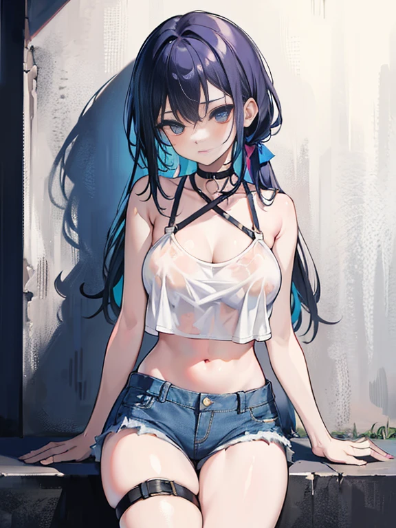 Best picture quality,tmasterpiece,超高分辨率,(Fidelity:1.4),photore,1girll,,white shirt,worn jeans,White sneakers,Pale green eyeballs,eyeslashes,beautiful pupil,eye shadows,Light blush,Delicate facial features,Reasonable facial features,(torn laundry:1.5),(wetclothes:1.4),Chest patch,exposed bare shoulders,Real rain,Wet hair