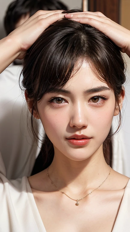 Wear, (photo Practical:1.4), (hyper Practical:1.4), (Practical:1.3), (Smoother lighting:1.05), (Improve lighting quality:0.9), 32k, 1 Girl,20 year old girl, Practical lighting, Backlight, There is light on the face, Ray Tracing, (Bright Lights:1.2), (quality improvement:1.4), (Highest quality real texture skin:1.4), Delicate eyes, Delicate face, Exquisite eyes, (Tired, sleepy and satisfied:0.0), Close-up of face, t-shirt, (Increase body line emotions:1.1), (Enhance Skin Texture Beauty:1.1)