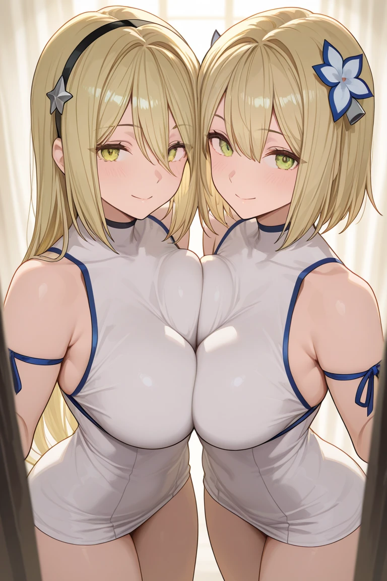 (high resolution), (Best Resources), (high quality), (masterpiece), 1 busty girl, Asuna, blue eyes, Long gray hair, Halo, hair covering one eye, Very long hair, Light brown hair, (, Cracked contrast rubber high socks, Red latex, Praying hands sign, Looking at the audience, 8K HD RTX, Exquisite finger details,Obscene content exposure,Slim body,Smile