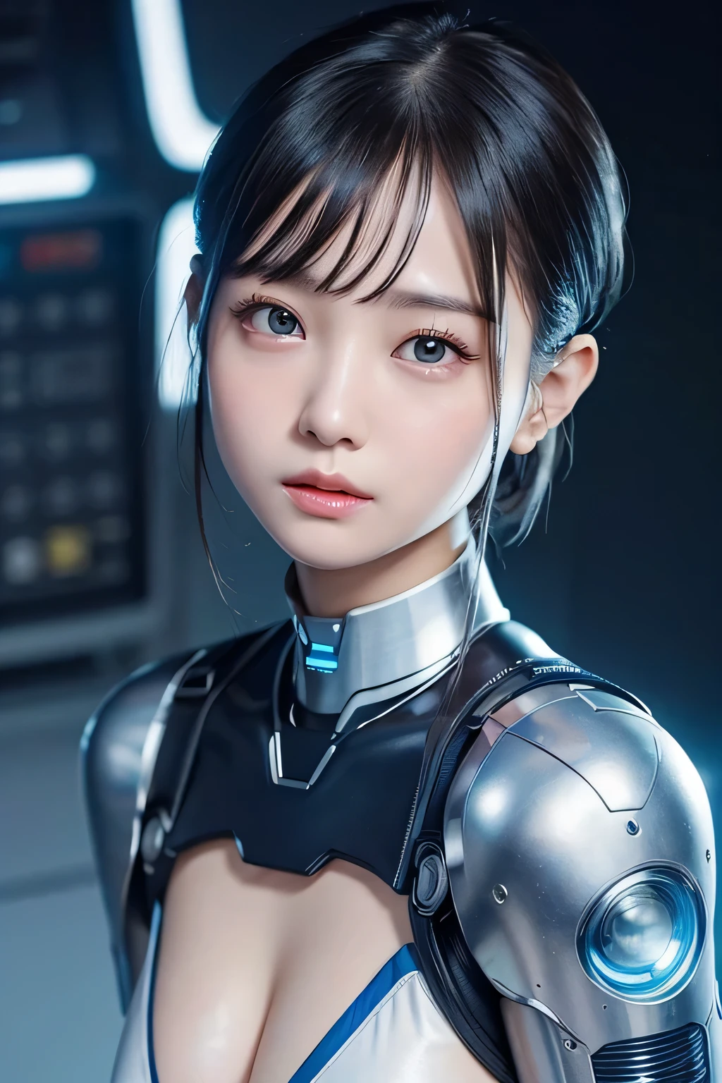 原子の心を持つmechanicalの少女,Very detailed,Realistic,Steel structure,Wires through the body,Well-designed face and body,Gear-shaped pupil,Glittering Metal Skin,Delicate joints,masterpiece:1.2,Cybernetic Enhancements,Glowing Circuit,Powerful and precise movements,Colorful lighting effects,sf,mechanical & technology,Industrial Background,Vibrant colors,mechanical式バタフライウィング,Soft and delicate facial features,whole body