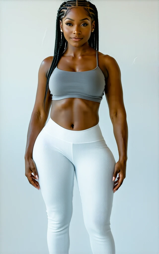 (ultra high definition), (ultra high definition), (full sharpness), (maximum quality), (Cinematic), (8k), (very black Girl), ((very tall girl), ((chubby)), ((extremely beautiful)), (alone), ((full body)), (ultra detailed face), (ultra detailed eyes), (ultra realist eyes), (perfect body), (delicate hands), (very detailed hands), (studio lighting), ((front view)), (very sexy), (malicious smile), (soft skin), (very insinuating), ((perky butt)), (((wearing leggings ))),(((cut off t-shirt))), ((ultra wide hips)), (very thick thighs), ((very thin waist)), (very small breasts), (very big ass), (natural skin), (unique), (totally realistic), (very hot), (very fat ass), (very wide ass), (so sweet), temptation), (very wide pubis), (broad bones), (very round ass), ((no belly)), ((flat belly))