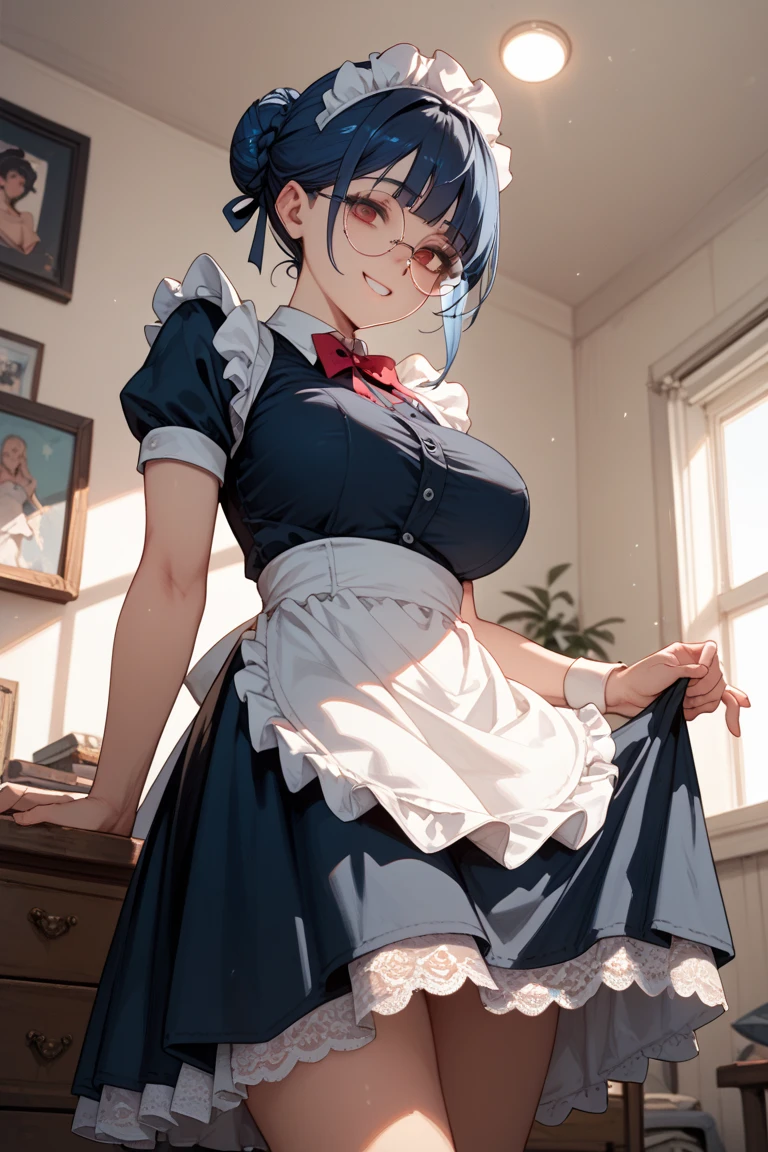 nsfw,1 person,Sweat,White Breath,solo,ONE PIECE,Perona,(Cleavage voyeur),sit,room,On all fours,Naughty expression,Gothic Lolita Dress,Mini Hat