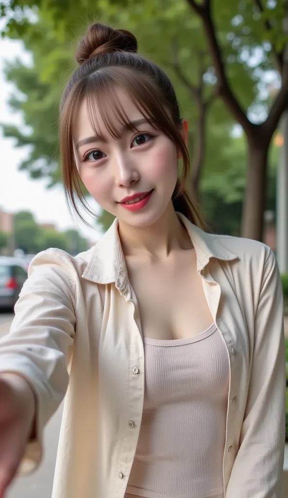(Masterpiece:1.3), (8K, Photorealistic, RAW photo, Best Quality: 1.4), Japan, Beautiful Face, (Realistic Face), (Medium Hair:1.3), Beautiful Hairstyle, Realistic Eyes, Beautiful Eyes, (Realistic Skin), Beautiful Skin, Attractive, Ultra High Definition, Ultra Realistic, High Definition, Office Lady, Midnight Park, Sitting on a bench, Sit with crotch open, When you see the viewer,smile, White shirt, Panty shot,