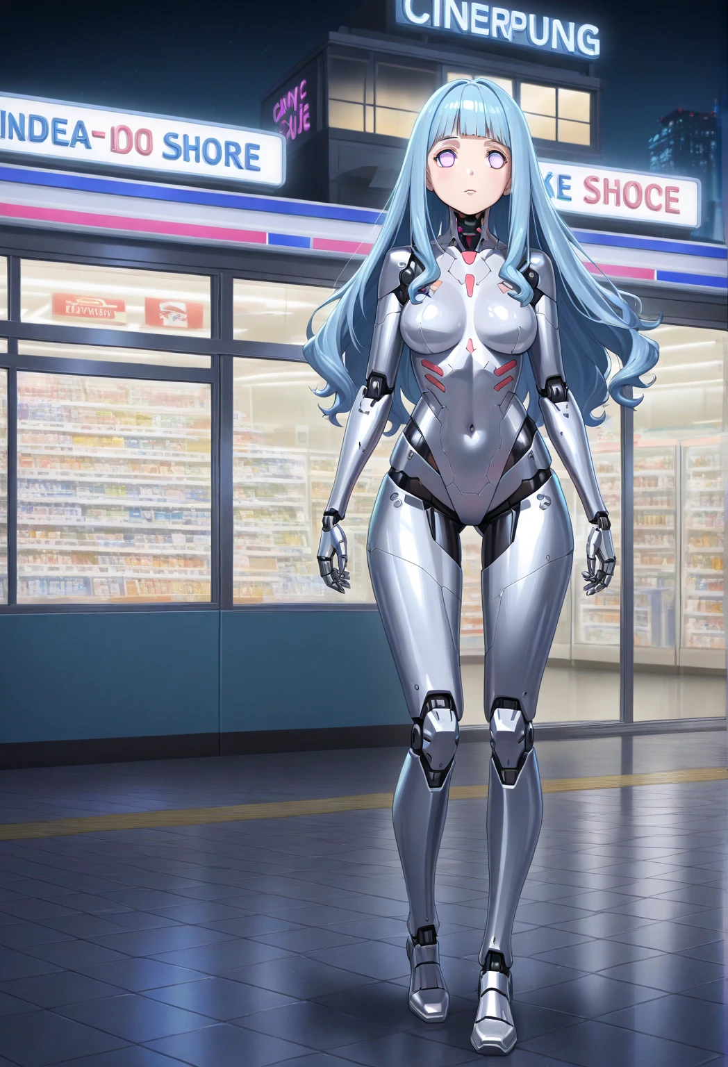 ((初音ミクはPlug Suitを着ている))、Big Breasts、Latex bodysuit、Plug Suit((Neon Genesis EVANGELION))、Plug Suitの色は白と水色、High heels、The background is ruins、high resolution、2010s anime style、8K CG