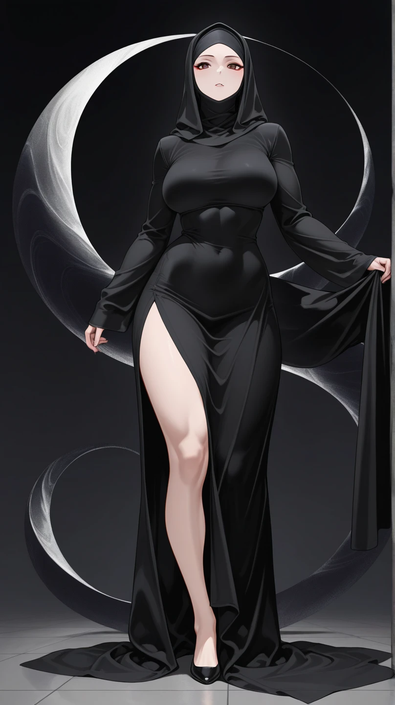 ((Best quality, 8k, Masterpiece :1.3)), Image of a geisha. 1girl. Like the hair of a Japanese geisha, black hijab:1.3. Beautiful geisha in kimono, (black kimono), neat dress, atmospheric perspective, Volumetric lighting, Clear focus, absurd resolution, Realistic proportions, Good anatomy, (realistic,Hyper-realistic:1.37), 16K HD, INFO. ((dark background)), black background. ((Ultra-Wide Angle)), elegant model