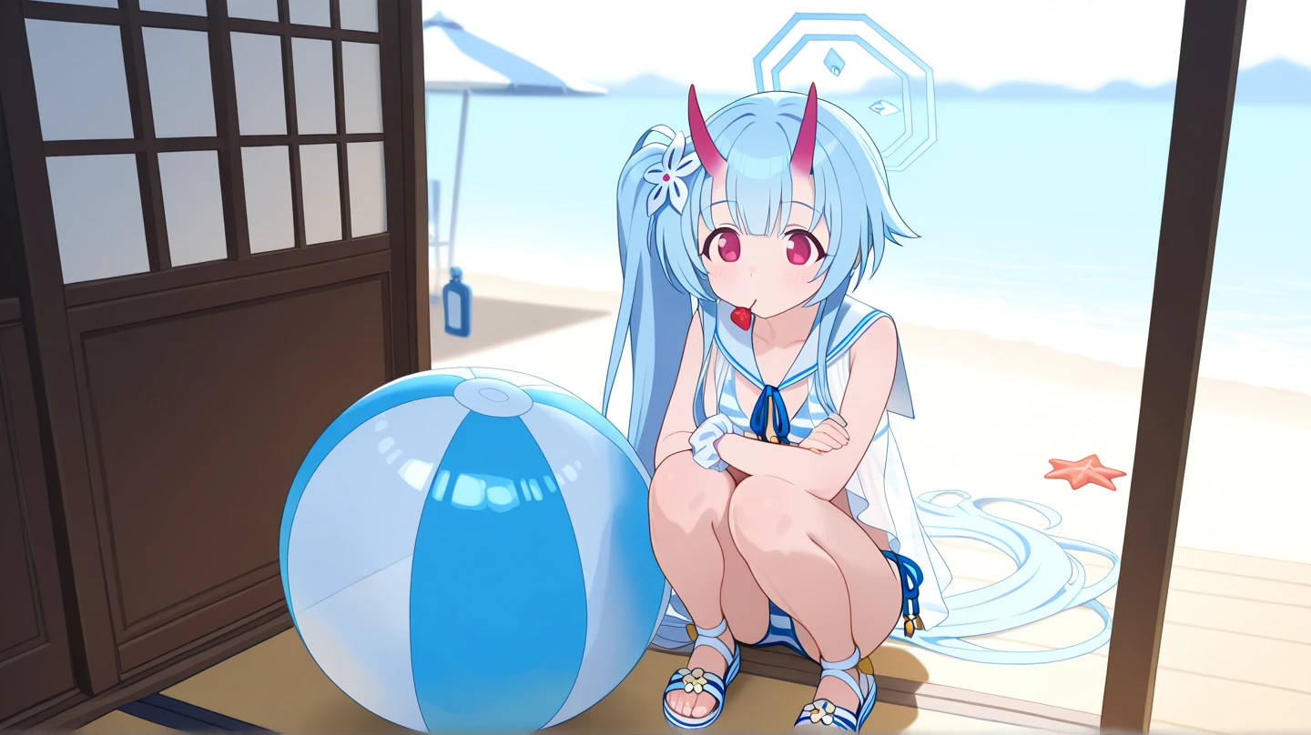 Chica de anime Kanna Kamui del anime Kobayashi-san Chi no Maid Dragon, tiene cabello blanco y ojos azules, una chica linda, ??????????? loli, con un flequillo recto que cubre su frente y degradados violetas en los mechones laterales de su rostro. Sus ojos son azules y redondos, which usually accompanies with an expressionless look. Su atuendo habitual consiste en un capelet blanco con un cuello felpudo, una blusa rosa, una falda blanca con volantes, Thigh-length tights and salmon pink doll shoes, la vista es desde atras mostrando su trasero, trasero grande, Ropa interior blanca.
