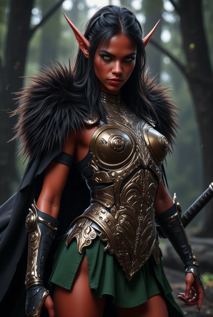 (best quality, masterpiece:1.2), A woman with brown skin, dark skin, portrait, bra, outdoors
breasts showing, leather clothing, curly hair with locks, surrealism, realistic, high detail, 8k