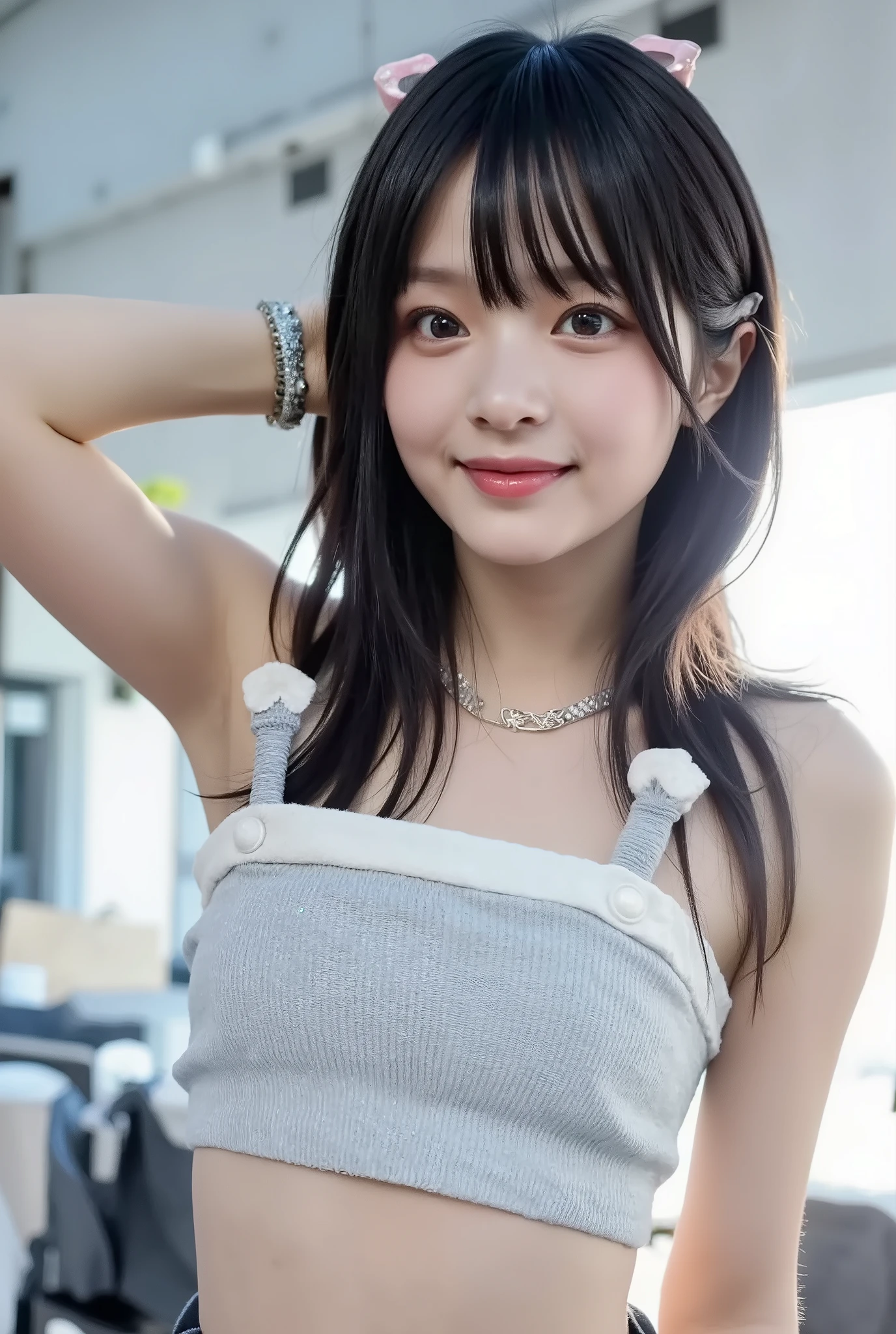 {{Focus on the eyes:1.8}},{{{top quality:1.8}}}, {masterpiece:1.8}, {:1.8}},,{{{natural makeup:1.8}}},{{Extremely elaborate facial eyes:1.8}, { beautiful pale skin :1.8}, {professional lighting)}},{High Accuracy Selection},{{{{chestの上の顔の写真}}}},{{One high school girl :Smile Yan:chest:Nipples}},{ clear and clear skin},{Red cheeks:1.6},,{{{{Smile:big double eyelids:mascara: teardrop bags:long eyelashes:1.8}}},{shining eyes:1.8},{{eyeshadow:0.8}},{{{{透けて見える白いタンクトップ-Nipples:1.8}}}},{{bob cut::Princess Cut:ponytail:1.8}},